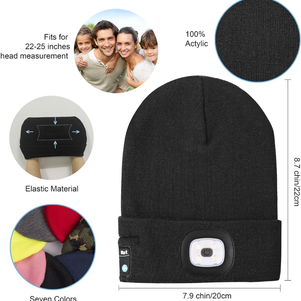 Keains Bluetooth Beanie with Light, Musical Knit Hat with Headphones and BT